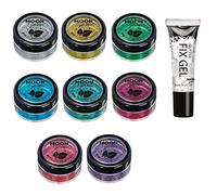 Saleros de Purpurina Eco Biodegradable de Moon Glitter - Purpurina 100% Cosmética Bio para Cara, Cuerpo, Uñas, Pelo y Labios - 5g Set de 6 - más Gel Fijador de Purpurina