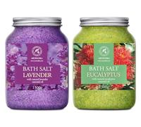 Sales Marinas de Baño Set Lavanda & Eucalipto 2х1300g - Sal Marina con Aceite esencial de Lavanda - Aceite esencial de Eucalipto - Cuidado Corporal - Baños de Relajación - Belleza - Aromaterapia