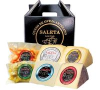 SALETA® Cesta Quesos Gourmet Regalo | 4 Cuñas Queso Semicurado, Tierno, Ahumado y al Vino y 2 Bolsas de Queso Precortado Añejo en aceite de oliva al Romero y Pimentón | "Pack Caprichos 1,5Kg"
