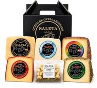 SALETA® Cesta Quesos Gourmet Regalo | 5 Cuñas Queso Semicurado al Romero, Pimentón y con Flores, Tierno, Añejo y con Miel | Surtido de Quesos "Pack Sensaciones" 1,5Kg