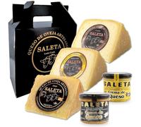 SALETA® Cesta Quesos Gourmet Regalo | Queso Oveja de La Mancha | 3 Cuñas Quesos Curado, Semicurado y Añejo y 2 Tarros Crema de Queso para untar | Surtido de quesos para regalar "Pack Premium 1Kg"
