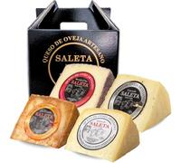 SALETA® Cesta Quesos Gourmet Regalo | Queso Oveja de La Mancha | 4 Cuñas Queso al Vino, con Trufa, Guindilla y Ahumado Tipo Manchego | Surtido de quesos para regalar "Pack Selección 1Kg"