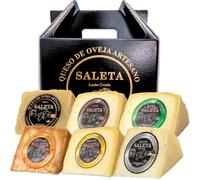 SALETA® Cesta Quesos Gourmet Regalo | Queso Oveja de La Mancha | 6 Cuñas Queso Semicurado, Curado, con Guindilla, Trufa, Añejo y en Aceite de Oliva Virgen Extra | "Pack Tentaciones 1,5Kg"