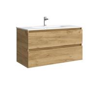 Salgar Mueble de baño Bequia 100 cm con Lavabo 100% montado de fábrica | Acabado Roble suspendido 2 cajones Cierre amortiguado Apertura con uñero | Lavabo Porcelana Blanca | Marca
