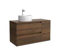 Salgar Mueble de Baño Bequia 100cm + Coqueta 1 Puerta Lado Reversible + Encimera + Lavabo posar| Nogal |100x45x56