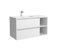 Salgar Mueble de Baño Bequia 100cm + Coqueta 2 Huecos Derecha + Lavabo cerámica | Blanco Mate |100x45x56