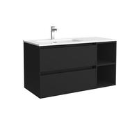 Salgar Mueble de Baño Bequia 100cm + Coqueta 2 Huecos Derecha + Lavabo cerámica | Negro Mate |100x45x56