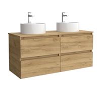 Salgar Mueble de baño Bequia 120 cm con 2 lavabos 100% montado de fábrica | Acabado Roble suspendido 4 cajones Cierre amortiguado Apertura con uñero | Lavabos sobre encimera