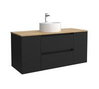 Salgar Mueble de Baño Bequia 120cm + Coqueta 1 Puerta Centrado + Encimera + Lavabo posar| Negro Mate |120x45x56