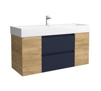 Salgar Mueble de Baño Bequia 120cm + Coqueta 1 Puerta Centrado + Lavabo cerámica | Azul Mate/Roble |120x45x66