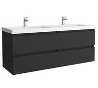 Salgar Mueble de baño Bequia 140 cm con Lavabo 100% montado de fábrica | Acabado Negro Mate suspendido 4 cajones Cierre amortiguado Apertura con uñero | Lavabo 2 pozas Porcelana Blanca | Marca
