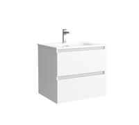 Salgar Mueble de baño Bequia 60 cm con Lavabo 100% montado de fábrica | Acabado Blanco Mate suspendido 2 cajones Cierre amortiguado Apertura con uñero | Lavabo Porcelana Blanca