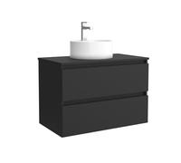 Salgar Mueble de baño Bequia 80 cm con Lavabo 100% montado de fábrica | Acabado Negro Mate suspendido 2 cajones Cierre amortiguado Apertura con uñero | Lavabo sobre encimera