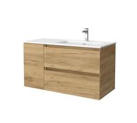 Salgar Mueble de Baño Bequia 90cm + Coqueta 1 Puerta Derecha + Lavabo cerámica | Nogal |90x45x56