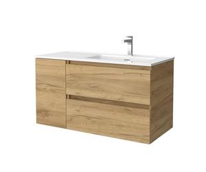 Salgar Mueble de Baño Bequia 90cm + Coqueta 1 Puerta Derecha + Lavabo cerámica | Nogal |90x45x56