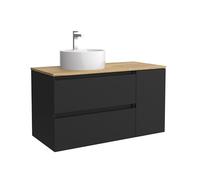 Salgar Mueble de Baño Bequia 90cm + Coqueta 1 Puerta Lado Reversible + Encimera + Lavabo posar| Negro Mate |90x45x56
