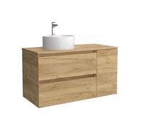 Salgar Mueble de Baño Bequia 90cm + Coqueta 1 Puerta Lado Reversible + Encimera + Lavabo posar| Roble |90x45x56
