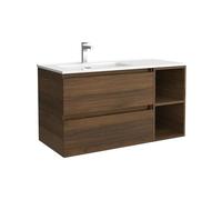Salgar Mueble de Baño Bequia 90cm + Coqueta 2 Huecos Derecha + Lavabo cerámica | Nogal |90x45x56