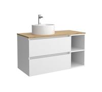 Salgar Mueble de Baño Bequia 90cm + Coqueta 2 Huecos Lado Reversible + Encimera + Lavabo posar| Blanco Mate |90x45x56