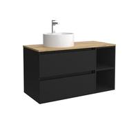 Salgar Mueble de Baño Bequia 90cm + Coqueta 2 Huecos Lado Reversible + Encimera + Lavabo posar| Negro Mate |90x45x56