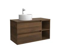 Salgar Mueble de Baño Bequia 90cm + Coqueta 2 Huecos Lado Reversible + Encimera + Lavabo posar| Nogal |90x45x56