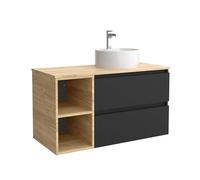 Salgar Mueble de Baño Bequia Plus 100 cm 2 cajones Negro Mate y Coqueta 2 Huecos Roble con Lavabo sobre encimera