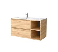 Salgar Mueble de Baño Bequia Plus 90 cm 2 cajones y Coqueta Derecha 2 Huecos Roble con Lavabo Integrado
