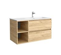 Salgar Mueble de Baño Bequia Plus 90 cm 2 cajones y Coqueta Izquierda 2 Huecos Roble con Lavabo Integrado