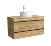 Salgar Mueble de baño Born 100 cm 100% montado de fábrica Acabado Roble suspendido 2 cajones Cierre amortiguado Apertura Tirador Perfil Lavabo sobre encimera Marca, 97969