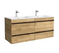 Salgar Mueble de baño Born 120 cm 100% montado de fábrica Acabado Roble suspendido 4 cajones Cierre amortiguado Apertura Tirador Perfil Lavabo Porcelana Blanca Marca, 97958