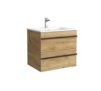 Salgar Mueble de baño Born 60 cm 100% montado de fábrica Acabado Roble suspendido 2 cajones Cierre amortiguado Apertura Tirador Perfil Lavabo Porcelana Blanca Marca, 97955