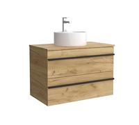 Salgar Mueble de baño Born 80 cm 100% montado de fábrica Acabado Roble suspendido 2 cajones Cierre amortiguado Apertura Tirador Perfil Lavabo sobre encimera Marca, 97968