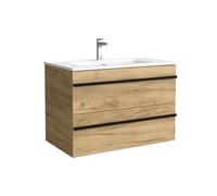 Salgar Mueble de baño Born 80 cm 100% montado de fábrica Acabado Roble suspendido 2 cajones Cierre amortiguado Apertura Tirador Perfil Lavabo Porcelana Blanca Marca, 97956