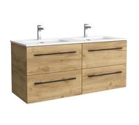 Salgar Mueble de baño Morai 120 cm 100% montado de fábrica Acabado Roble Tirador Negro suspendido 4 cajones Cierre amortiguado| Lavabo Porcelana Blanca Marca, 97954