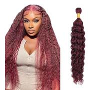 Salharer Extensiones de cabello auténtico con trama de ondas humanas, sin procesar, extensiones de cabello real de una sola hebra, color borgoña, 28 pulgadas
