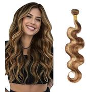 Salharer Extensiones de pelo auténtico de trama de onda humana, paquetes de cabello humano sin procesar, extensiones de cabello real, de una sola hebra, color rubio oscuro, 28 pulgadas