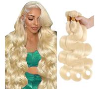 Salharer Extensiones de pelo humano para coser, extensiones de cabello humano ondulado, 3 mechones de 50 g/por pelo Remy #613 Rubio Colore for Woman 40 cm