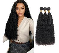 Salharer Extensiones de pelo humano para coser, rizado ondulado, extensiones de cabello humano, 3 mechones de 50 g/por pelo Remy, color negro natural, para mujer 66,04 cm, 66,84 cm