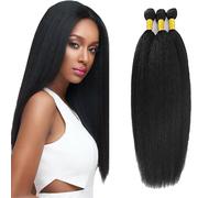 Salharer Extensiones de pelo humano Yaki para coser, extensiones de cabello humano doble, 3 paquetes de 50 g/por Remy, color negro natural, para mujer 24, 60 cm, 71,28 cm
