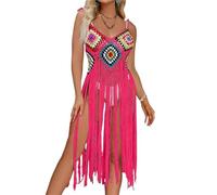 Salida de Baño Bikini Cover Up Tassel Beach Swimwear Mid Length Skirt Clothing Women's Swimsuit para Piscina(Pink)
