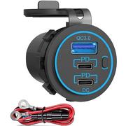 Salida USB C de 12 V, Dos enchufes USB-C PD de 20 W y Enchufe QC3.0 de 18 W, Toma de Corriente Impermeable de 12 V/24 V con Interruptor de alimentación para Coche, Carrito de Golf, Barco, autobús