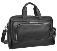 Salieri - Bolsa de viaje de piel para hombre, color negro, con compartimento para laptop, correa de hombro desmontable, herrajes plateados