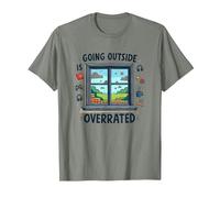 Salir Fuera está sobrevalorado Gamer Homebody Art Camiseta, Hombre, Verde Militar Jaspeado, M