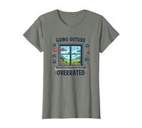 Salir Fuera está sobrevalorado Gamer Homebody Art Camiseta, Mujer, Verde Militar Jaspeado, M