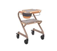 Saljol Andador de vivienda en equipamiento completo, ayudante para el salón con bandeja y asiento, andador interior, maniobrable, estable, pasamanos móvil, altura del asiento 43 cm, color dorado