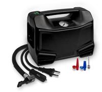 SALKI Compresor de Aire Dual House & Car 230V-12V Portable, Bomba de Aire para Coche y Casa con Doble Salida AC 230V y DC 12V, Compartimento para Boquillas Integrado, Uso Profesional Material Metal