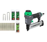 SALKI | Pack Clavadora/Grapadora CSK BG90 + 3000 Grapas: Grapa 90-30mm + Brad AX 30mm y 40mm | Pistola de clavos neumática y Grapadora Neumática | Perfecta para Carpintería, Ebanistería y Bricolaje