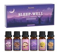 SALKING Juego de Aceites Esenciales para Dormir - Aceites Puros y Naturales para Humidificadores y Difusores - Lavanda, Vetiver, Sándalo, Valeriana, Helicriso, Benjuí