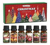 SALKING Navidad Aceites Esenciales para Humidificador Difusor 6 x 10ml, Aceite Aromáticos Natural - Corona de Navidad, Manzana Canela, Pan de Jengibre, Bastón de Caramelo, Pudín, Ponche de Huevo