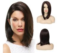 Sallcks Peluca corta marrón para mujer, parte lateral, lacio, pequeño, encaje, pelo sintético, color marrón, para cosplay, longitud del hombro